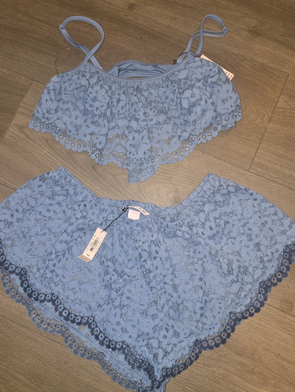 New with tags Victoria secret medium 2 piece country blue eyelet lace sleep set